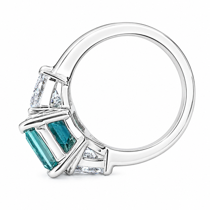 Paraiba Tourmaline Engagement Ring White Gold Emerald Cut Neon Blue Paraiba Tourmaline Ring For Women Unique Ring Moissanite Trillions #6824