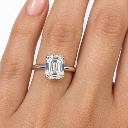 Moissanite solitaire engagement ring 14k solid gold, Emerald cut moissanite wedding ring, emerald moissanite handmade ring for women, #8103
