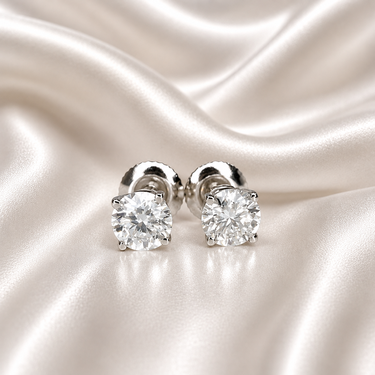 Four Prong Round Brilliant Lab Grown Diamond Stud Earrings In 14k White Gold