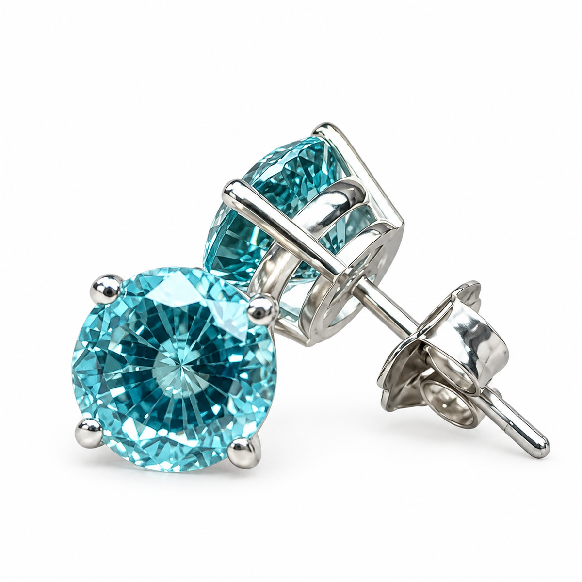 Neon Blue Paraiba Earrings / Round Ladies Earring / Ladies Stud Earrings / Gift Ideas For Her / Anniversary Gift / 14k White Gold /  #6134