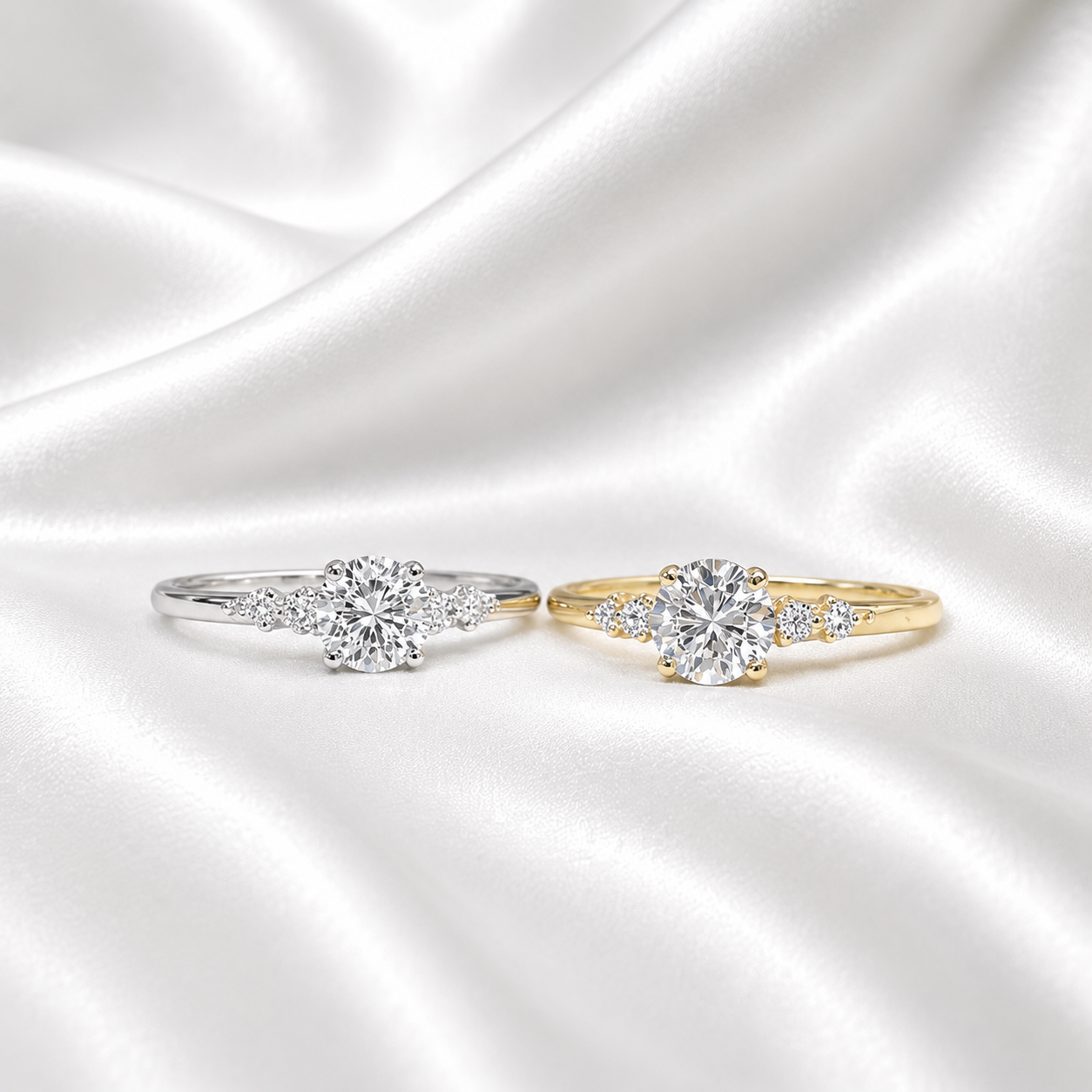 0.25CT Center Lab Grown Diamond Engagement Ring 14K Solid Gold, Five Stone Lab Created Diamond Wedding Ring Simple Diamond Bridal Ring #8849