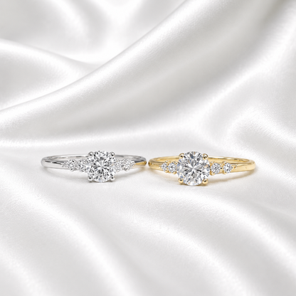 0.25CT Center Lab Grown Diamond Engagement Ring 14K Solid Gold, Five Stone Lab Created Diamond Wedding Ring Simple Diamond Bridal Ring #8849