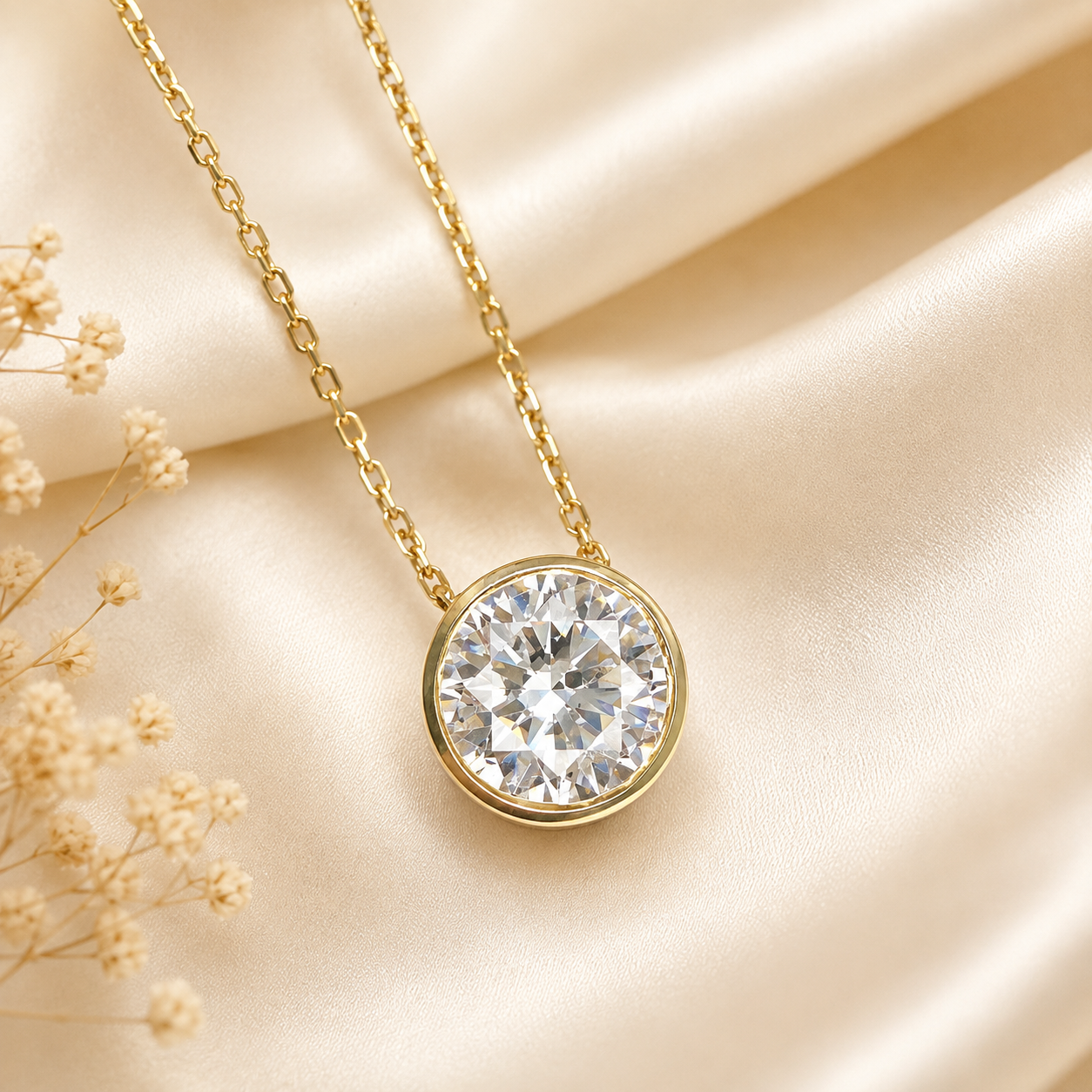 1.50 CTW Lab Grown Diamond Pendant Necklace 14K Gold , Dainty Layering Diamond Necklace , Diamond Solitaire Necklace Birthday Gift , #8516