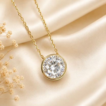 1.50 CTW Lab Grown Diamond Pendant Necklace 14K Gold , Dainty Layering Diamond Necklace , Diamond Solitaire Necklace Birthday Gift , #8516