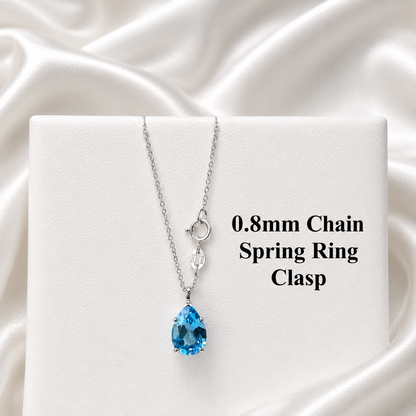 2.00 CTW Pear Shape Natural Swiss Blue Topaz Pendant Necklace , December Birthstone Pear Pendant 14K Solid Gold , Layering Necklace , #8808