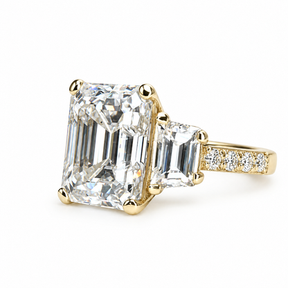Emerald Cut Moissanite Engagement Ring, Emerald Cut With Trapezoids Moissanite Wedding Ring, 14k White Gold Moissanite Cluster Ring    #7102