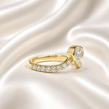 Lab Grown Diamond Chevron Ring: 14K Gold Bezel Stacking Ring , Curved Matching Wedding Band , V shape Diamond Band , Pinky Ring , #8817