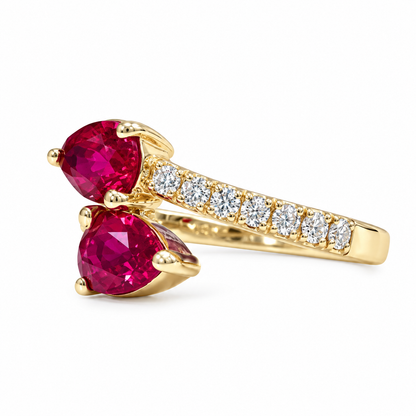 Ruby Pear Shape Bypass Ring Yellow Gold Engagement Ring Toi Et Moi Ruby Pear Anniversary Ring For Women Unique Promise Wedding Rings  #7435