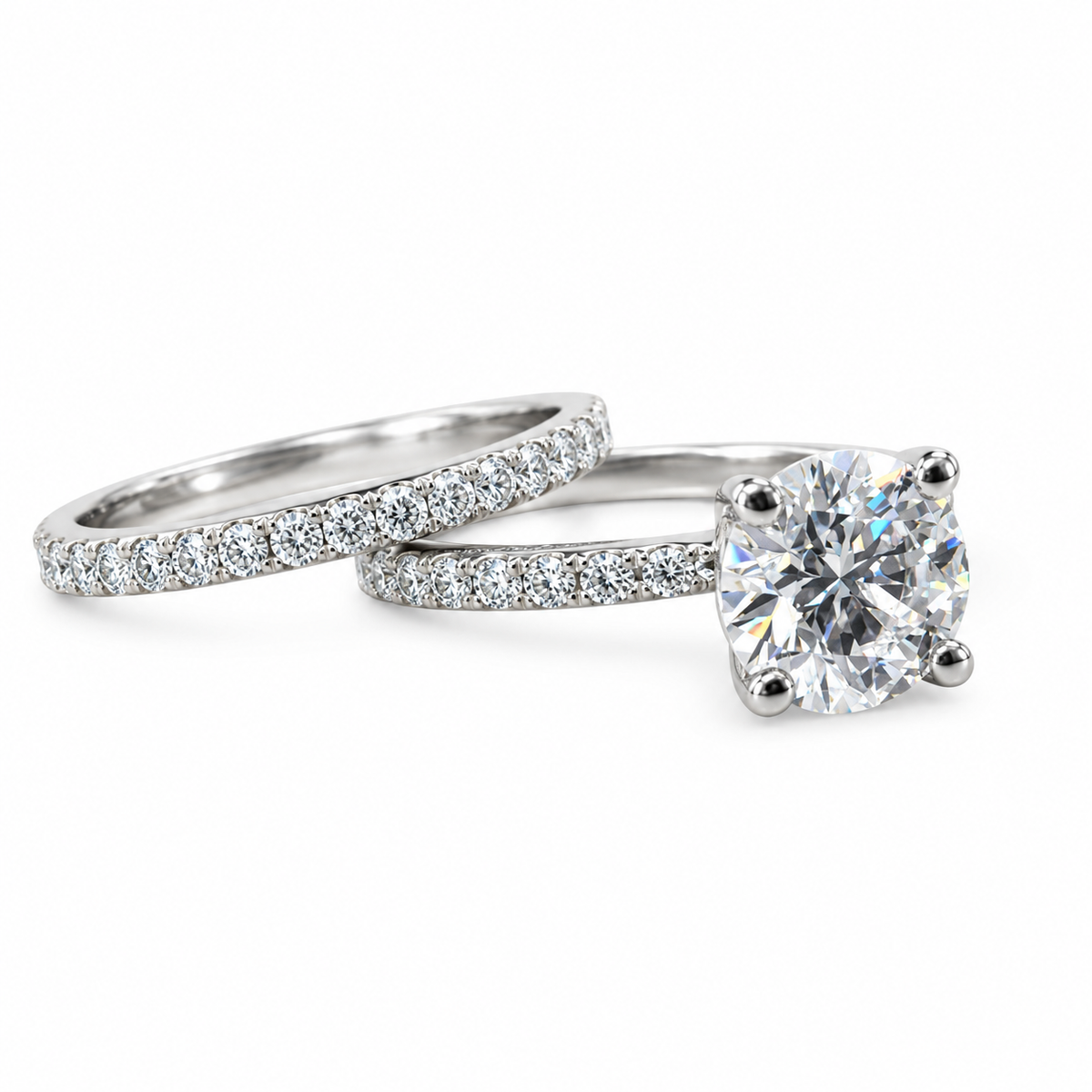 Round Moissanite  Engagement Ring Set 14K White Gold Ladies Round Moissanite Bridal Set  Classic Round Moissanite Engagement Ring Set  #7280