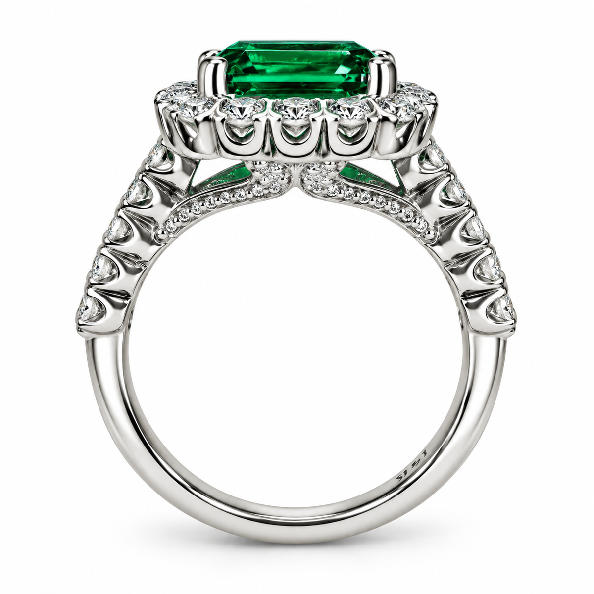 Emerald cut emerald with moissanite halo engagement ring 14k solid gold, unique vintage green emerald ring, May birthstone ring ladies #6081