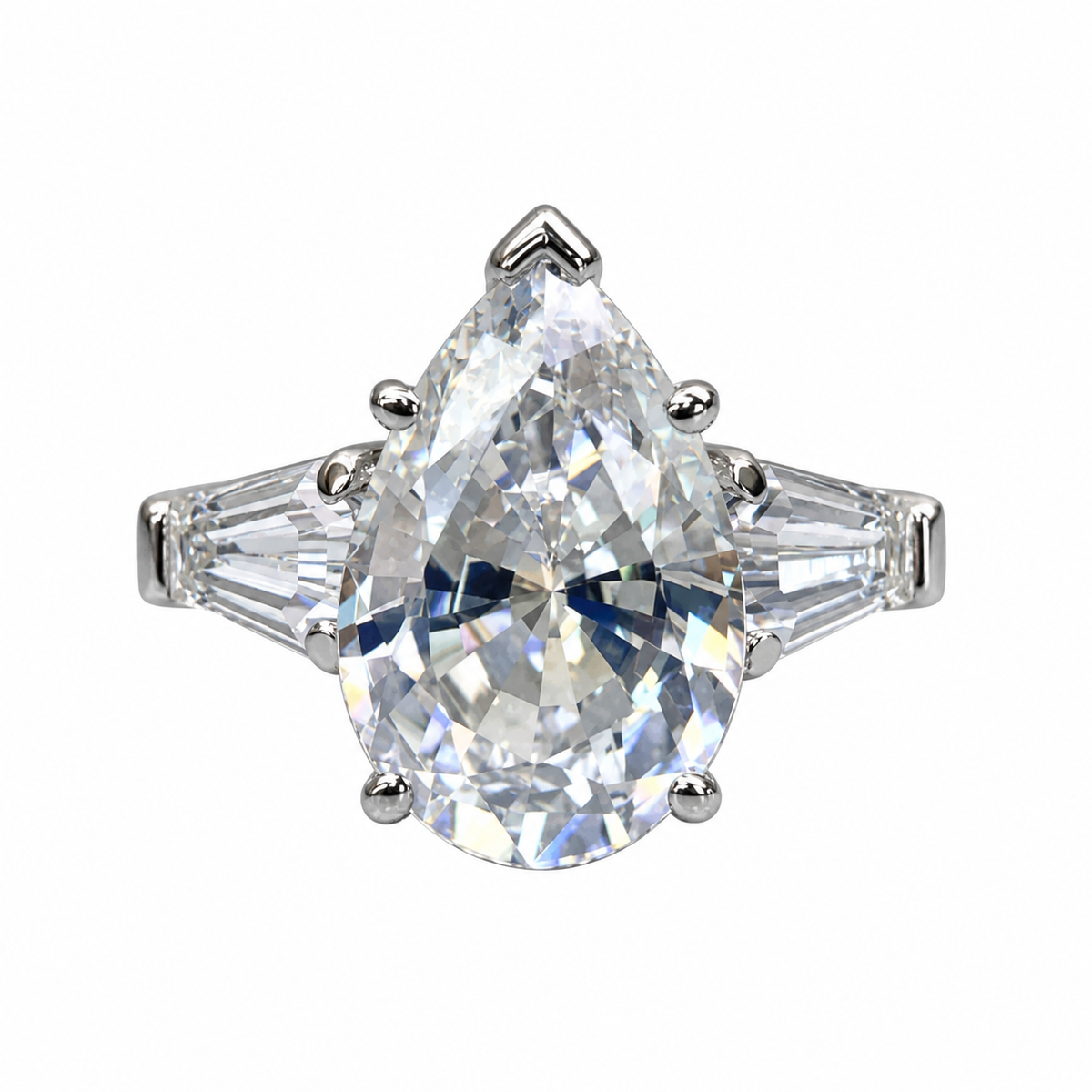 Pear shaped moissanite engagement ring 14K solid gold, three stone engagement set women vintage baguette moissanite Promise ring gift, #6484