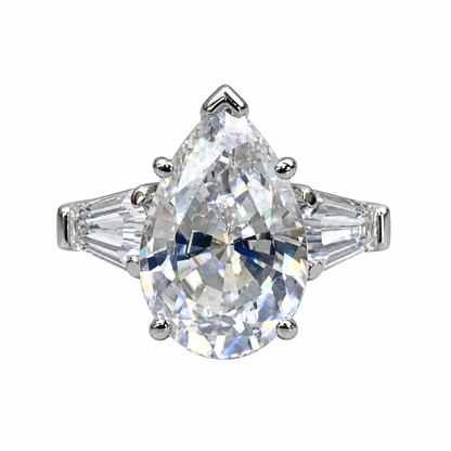 Pear shaped moissanite engagement ring 14K solid gold, three stone engagement set women vintage baguette moissanite Promise ring gift, #6484
