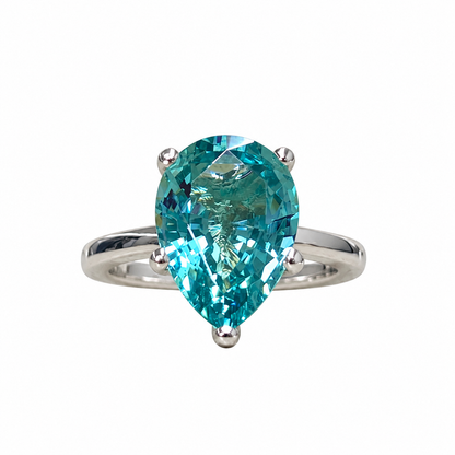 Neon Blue Paraiba Engagement Ring / Pear Shape Solitaire  / Paraiba Wedding Ring / 14k White Gold / #6418