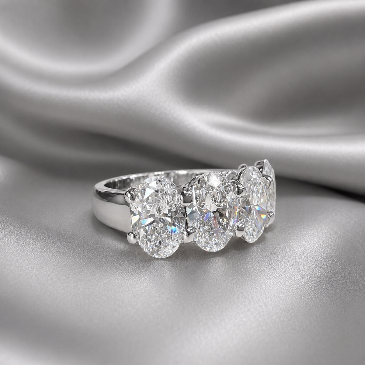 4CTW Oval Lab Grown Diamond 4 Stone Wedding Band 14K Solid Gold , IGI Certified Lab Diamond Stacking Band , #8828