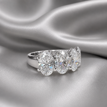 4CTW Oval Lab Grown Diamond 4 Stone Wedding Band 14K Solid Gold , IGI Certified Lab Diamond Stacking Band , #8828