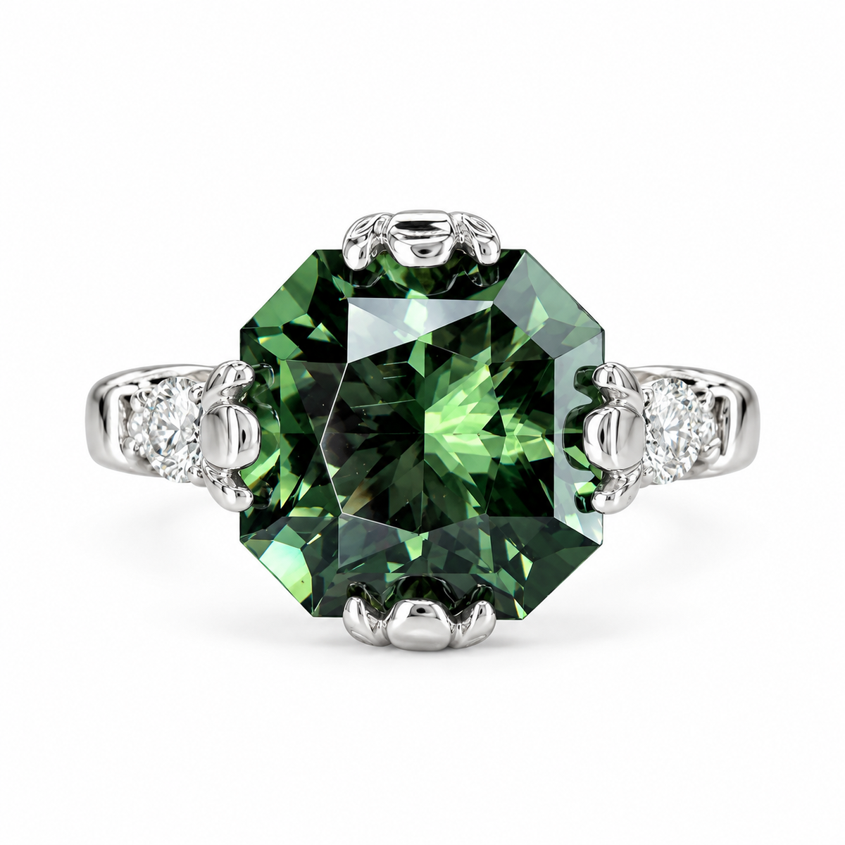 Radiant Cut Olive Green Sapphire 14k Solid White Gold Unique Olive Green Sapphire Promise Wedding Bridal Engagement Ring Gift For Her #7374