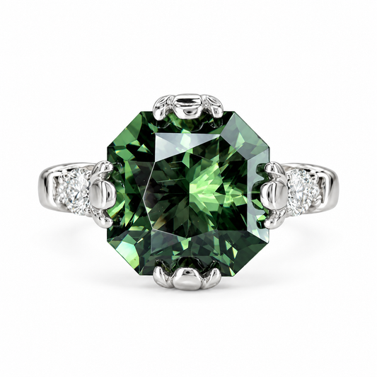 Radiant Cut Olive Green Sapphire 14k Solid White Gold Unique Olive Green Sapphire Promise Wedding Bridal Engagement Ring Gift For Her #7374