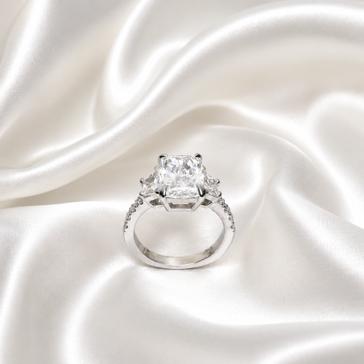 Lab Grown Diamond Engagement Ring 14K Solid Gold, Radiant Cut Three Stone Lab Diamond Wedding Ring, IGI Certified Diamond Ring for Her #8698
