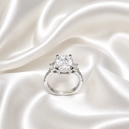 Lab Grown Diamond Engagement Ring 14K Solid Gold, Radiant Cut Three Stone Lab Diamond Wedding Ring, IGI Certified Diamond Ring for Her #8698