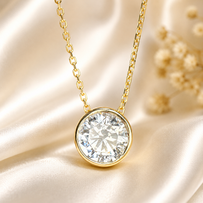 1.50 CTW Lab Grown Diamond Pendant Necklace 14K Gold , Dainty Layering Diamond Necklace , Diamond Solitaire Necklace Birthday Gift , #8516