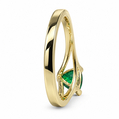 Emerald Triangle Ring 14k Yellow Gold, Trillion Cut Emerald Engagement Ring For Ladies, Unique Triangle Ring, Triangle Stacking Ring, #5843