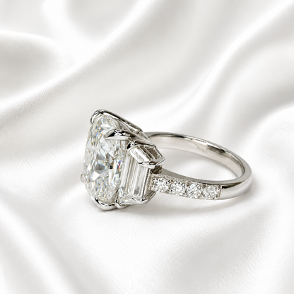 7 carat Elongated Cushion Cut Moissanite Engagement Ring 14K Gold Three Stone Bridal Ring #7879