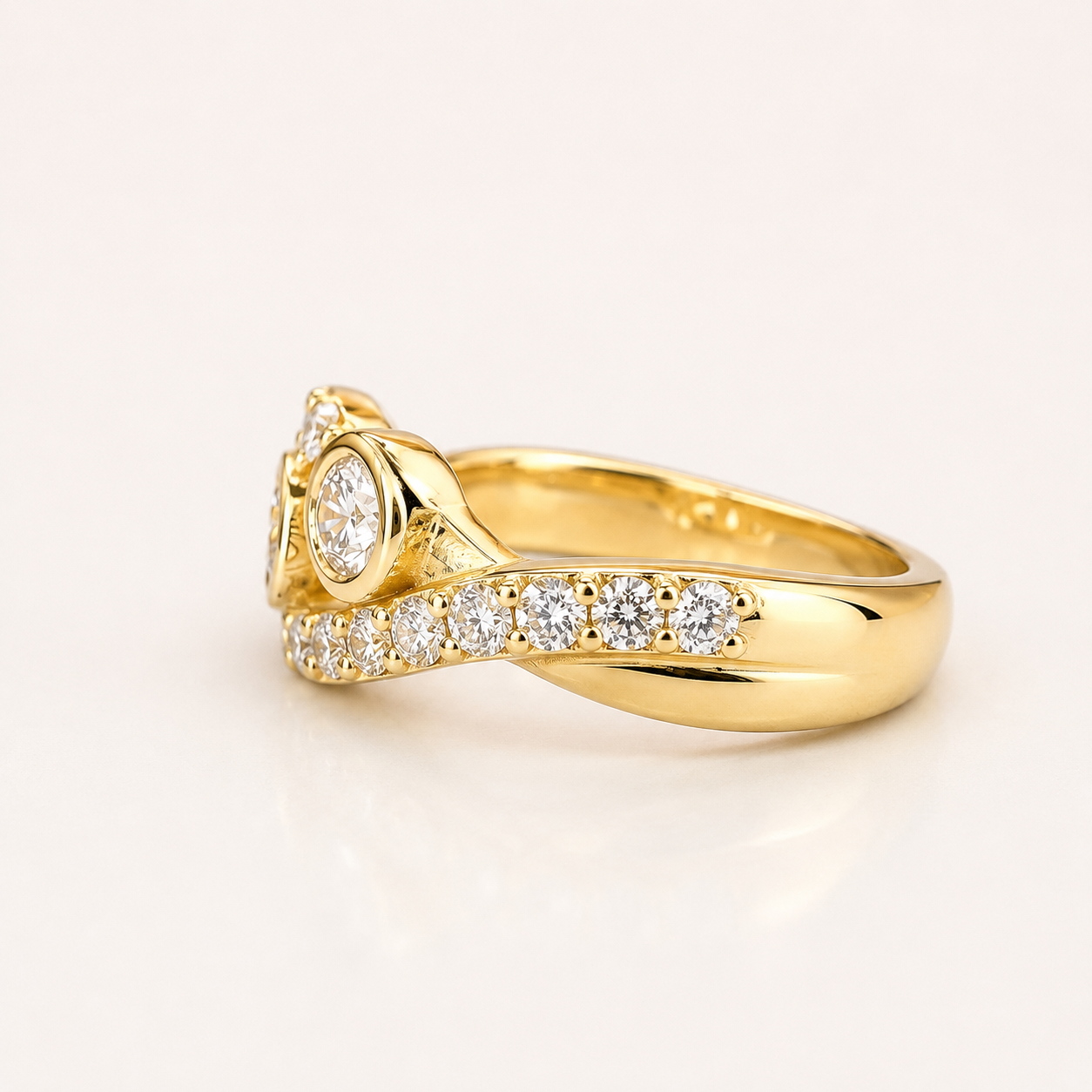 Lab Diamond Cluster Ring 14k Solid Gold , Three Stone Mothers Ring Infinity Design , Lab Grown Diamond Stacking Ring , Unique Diamond  #8603