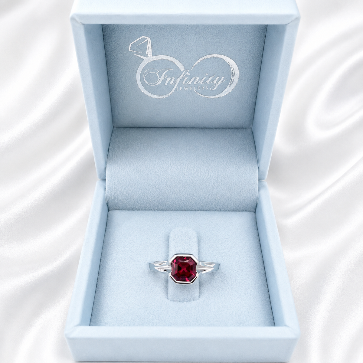 1.00CTW Engagement Ring Asscher Cut Ruby , Bezel Set Ruby Ring , July Birthstone Jewelry , 14K Solid Gold Ruby Ring #8818