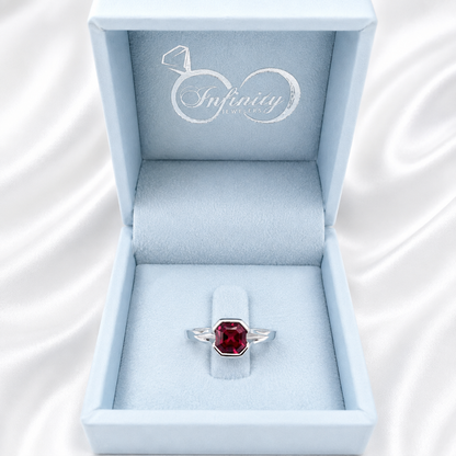 1.00CTW Engagement Ring Asscher Cut Ruby , Bezel Set Ruby Ring , July Birthstone Jewelry , 14K Solid Gold Ruby Ring #8818