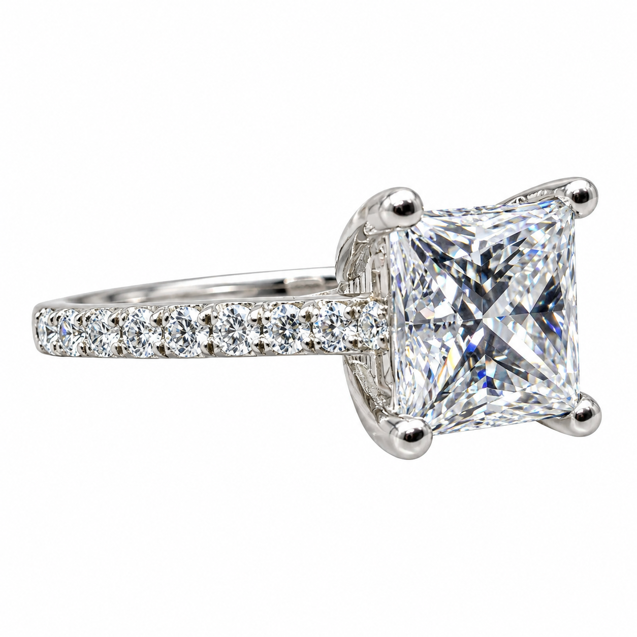 Moissanite Engagement Ring Princess Cut 14K Solid White Gold, Simple Moissanite Engagement Ring For Ladies Solitaire Princess Cut Ring #7436