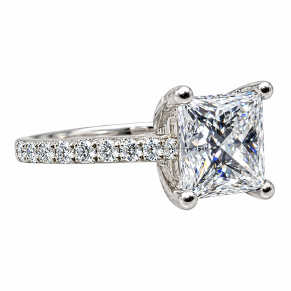 Moissanite Engagement Ring Princess Cut 14K Solid White Gold, Simple Moissanite Engagement Ring For Ladies Solitaire Princess Cut Ring #7436