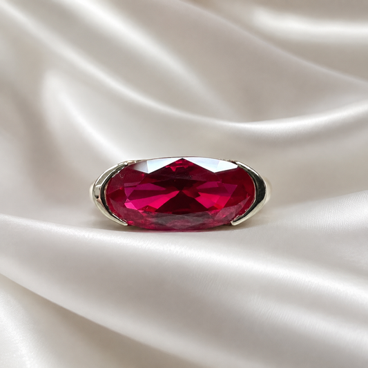 Elongated Oval Ruby East West White Gold Bezel Set ,  Ruby Statement Ring For Women , Unique Ruby Engagement Promise Anniversary Ring  #7433