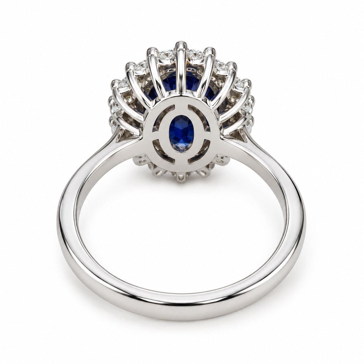 Oval Cut Blue Sapphire Engagement Ring, Diamond Halo Engagement Ring,  Moissanite Ring, 2.50ctw, 14K White Gold #6077 #6807