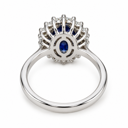 Oval Cut Blue Sapphire Engagement Ring, Diamond Halo Engagement Ring,  Moissanite Ring, 2.50ctw, 14K White Gold #6077 #6807