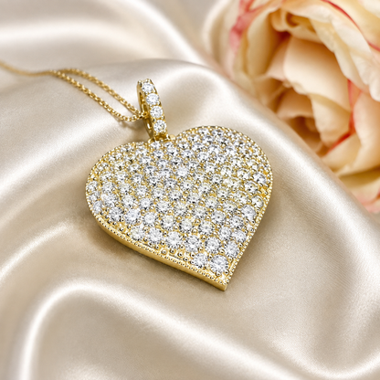 Large heart necklace, moissanite cluster heart necklace pendant 14k solid gold, Mothers necklace, gold heart necklace girlfriend gift, #7813