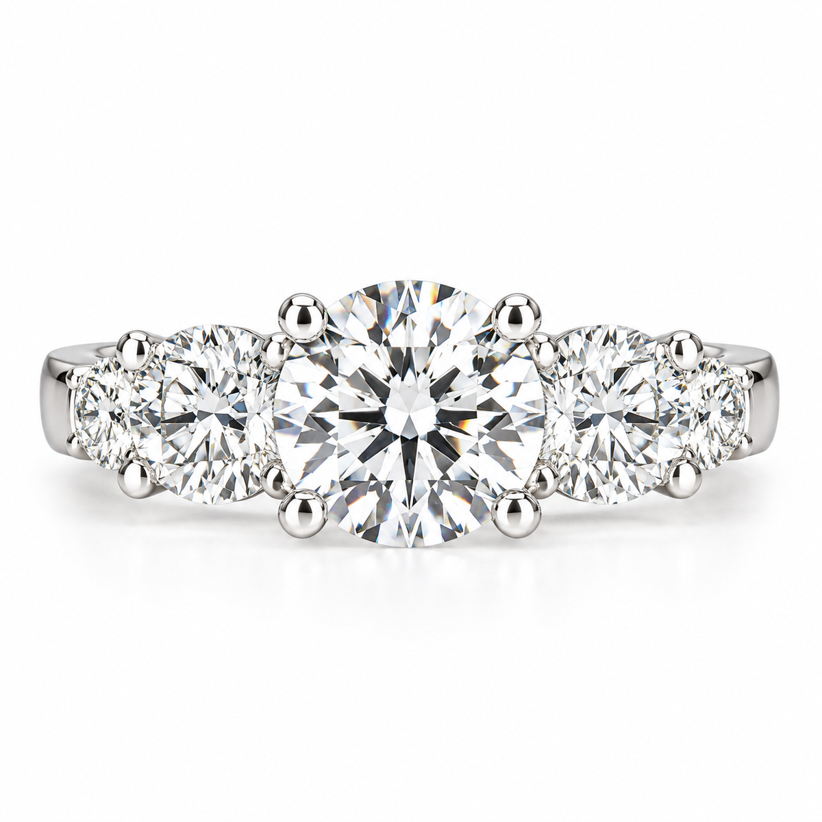 Certified Moissanite 5 Stone Anniversary  Band, Moissanite Wedding Ring, Engagement Ring, 14K White Gold
