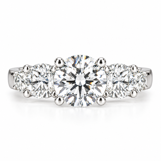 Certified Moissanite 5 Stone Anniversary  Band, Moissanite Wedding Ring, Engagement Ring, 14K White Gold