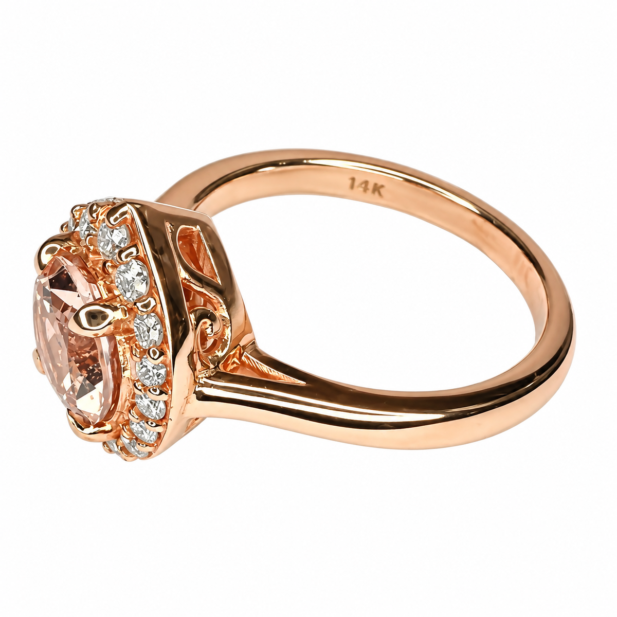 Morganite ring, rose gold ring round shaped genuine morganite engagement ring, Peach morganite ladies wedding anniversary promise ring #6414