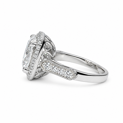 Moissanite Engagement Ring 14k White Gold , Cushion Cut Moissanite Promise Ring For Her , Unique Vintage Halo Anniversary Bridal Ring  #7333