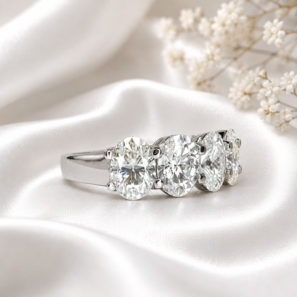 Lab grown diamond wedding band, Lab created diamond half eternity band 14k solid gold, 5 stone oval cut diamond ring, cvd diamond ring
