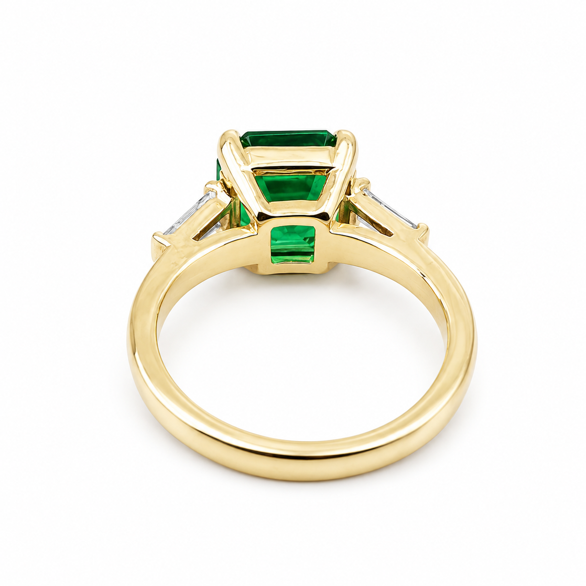 Emerald Engagement Rings Women, Solid White Gold Vintage Three Stone Asscher Cut Emerald Wedding Ring, Unique Gemstone Engagement Ring #6857