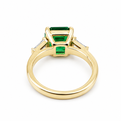 Emerald Engagement Rings Women, Solid White Gold Vintage Three Stone Asscher Cut Emerald Wedding Ring, Unique Gemstone Engagement Ring #6857