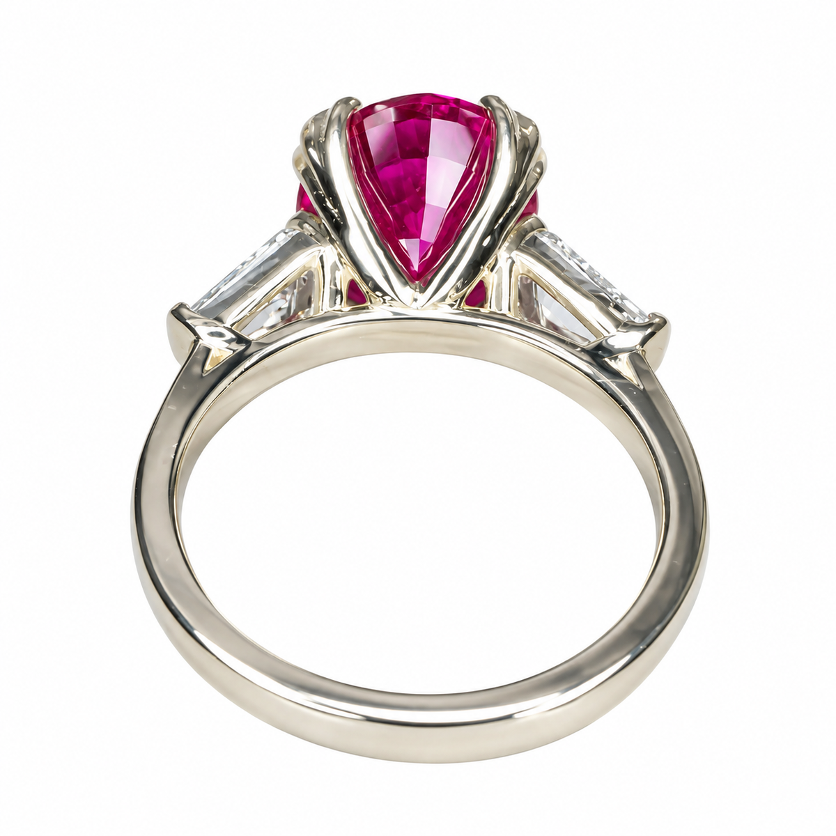 Pink Sapphire Oval Engagement Ring, 14k Yellow Gold Ring, Large Oval Engagement Ring, Three Stone Ring, Sapphire and Moissanite Ring,  #6364