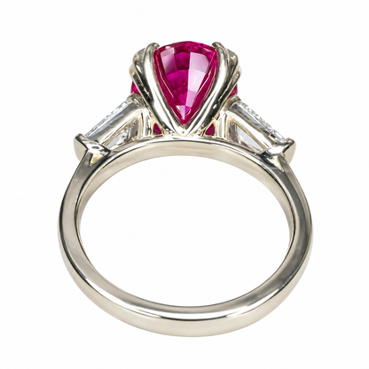 Pink Sapphire Oval Engagement Ring, 14k Yellow Gold Ring, Large Oval Engagement Ring, Three Stone Ring, Sapphire and Moissanite Ring,  #6364