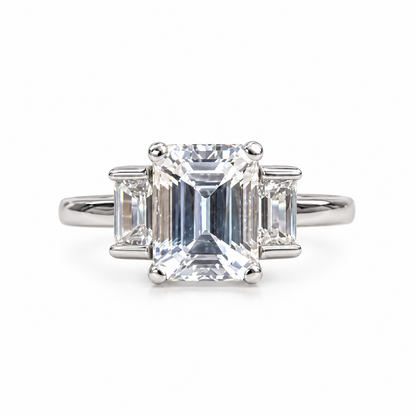 Emerald Cut Moissanite Engagement Ring, Three Stone Emerald Cut Anniversary Ring, 14k Solid White Gold 3.00ctw Wedding Ring For Ladies #5194