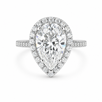 Pear shaped ring 14k solid gold, Pear shaped moissanite halo engagement ring, Teardrop shaped ring, Unique wedding promise anniversary ring