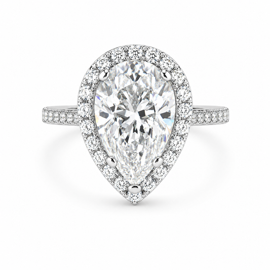 Pear shaped ring 14k solid gold, Pear shaped moissanite halo engagement ring, Teardrop shaped ring, Unique wedding promise anniversary ring