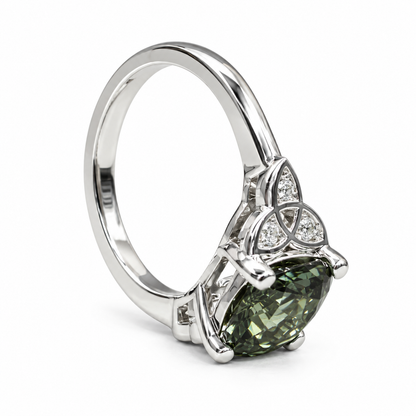 Green Sapphire Engagement Ring 14K Olive Green Cushion Cut Sapphire Celtic Engagement Ring Moissanite Celtic Gold Wedding Promise Ring #7300