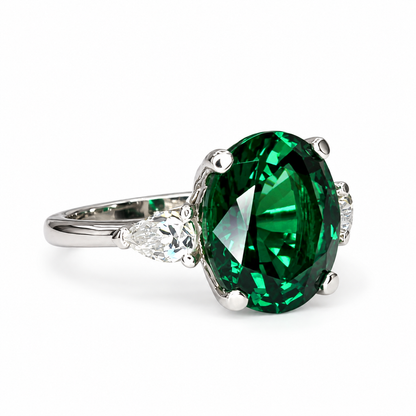 Three stone emerald ring set in 14K solid white or yellow gold, May birthstone ring, Vintage emerald promise anniversary birthday ring #7936