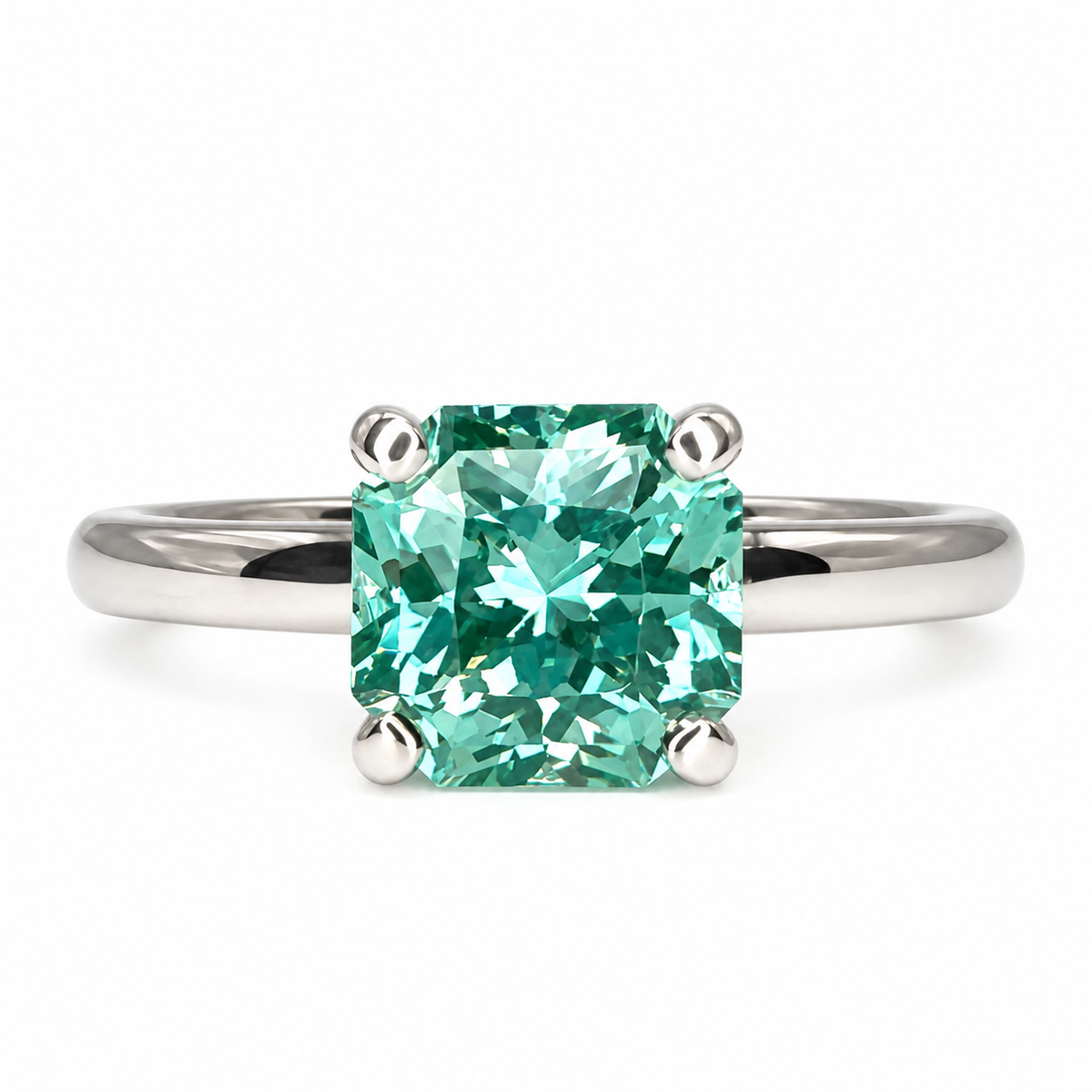 Radiant cut teal paraiba tourmaline engagement ring 14k solid gold, green tourmaline wedding ring, Solitaire paraiba proposal rings, #7939